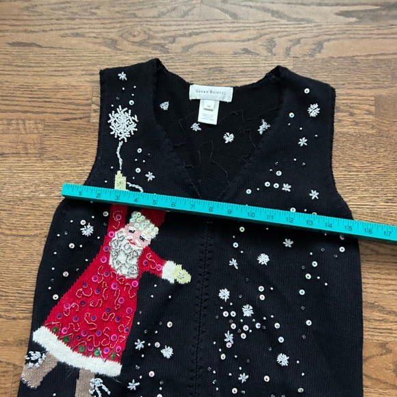 Susan Bristol Holiday Zip Sweater Vest Cotton Blend Santa Embellishment M - Picture 3 of 7